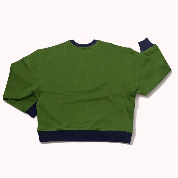 We Wore What Crewneck Sweatshirt Womens Small Colorblocked Hunter Green & Navy - Picture 2 of 16